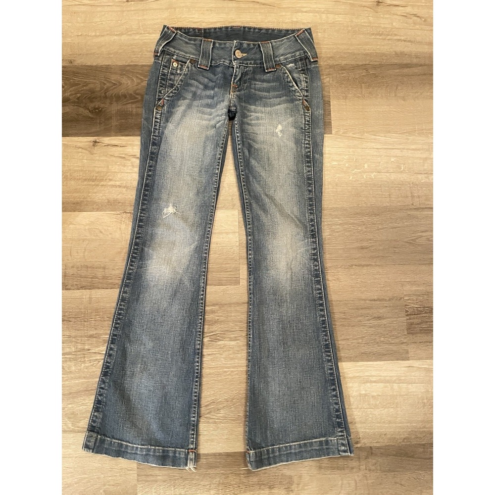 True Religion Womens Boot Cut Jeans Blue Pockets Stitching Denim Size 27